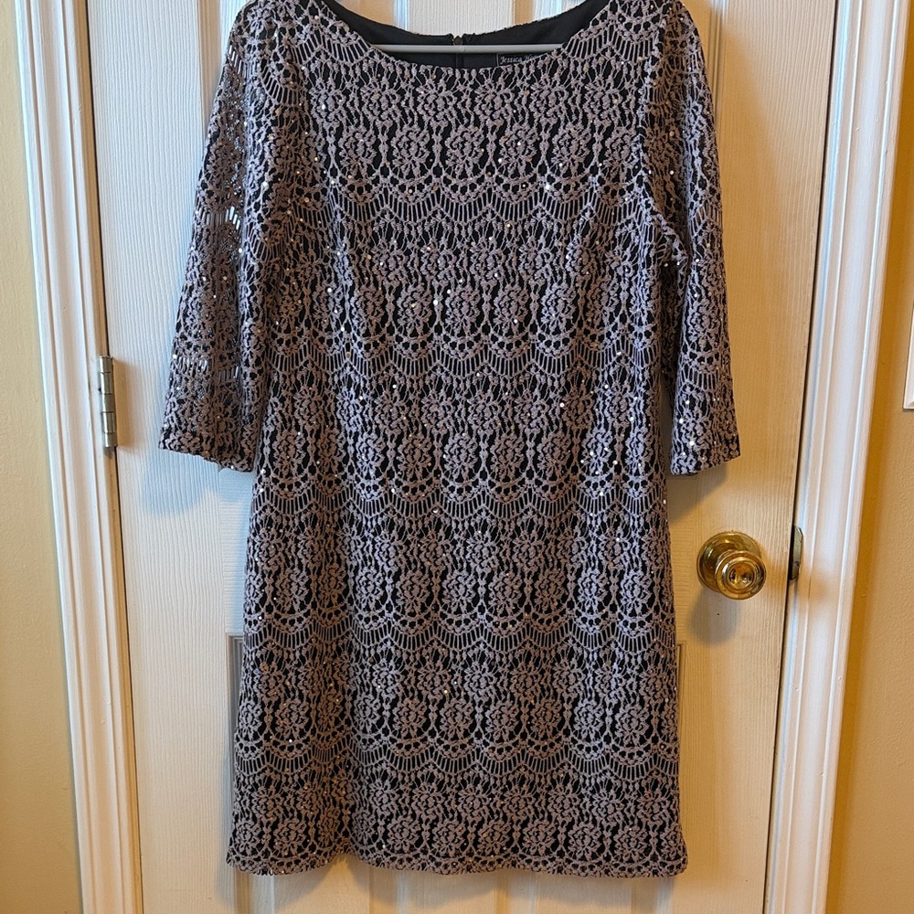 Jessica Howard Black and Gray Lace Dress